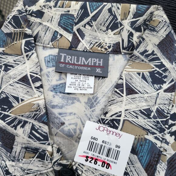 New Vintage Triumph of California Shirt Mens XL USA Gray Broken Glass Rayon - Picture 5 of 8